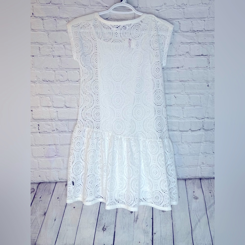 DKNY WHITE/cream under lined LACE BLOUSE DRESS size M